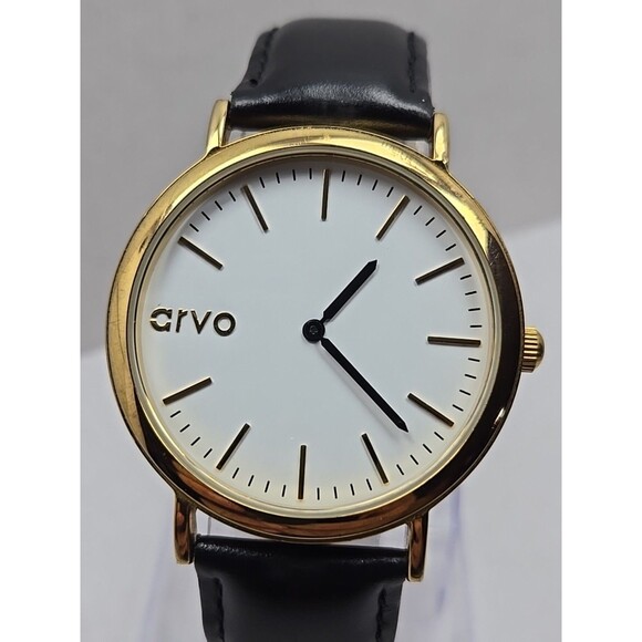 Arvo Time Sawyer Gold White Dial Black Leather Quartz Watch New Battery Mens - Picture 4 of 12